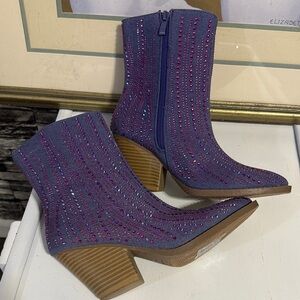 Stylish Purple Ankle Boots with rhinestones